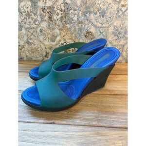 Ccilu Wedge Sandals Two Tone Jelly Slide Womens 6 Blue Teal Good